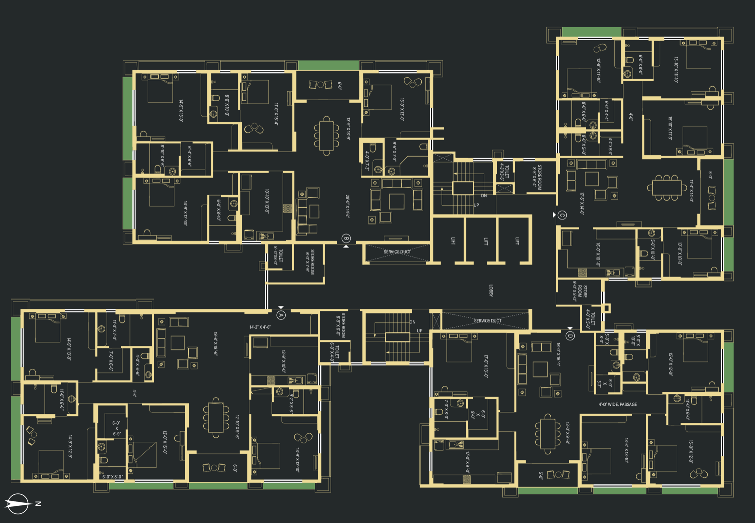 Signum Niva typical floor plan for the 2nd to 11th floors showing units A, B, C and D
