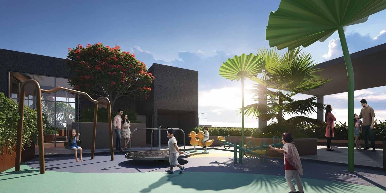 Secure kids' play area on the terrace at Signum Niva luxury flats Diamond Harbour Road