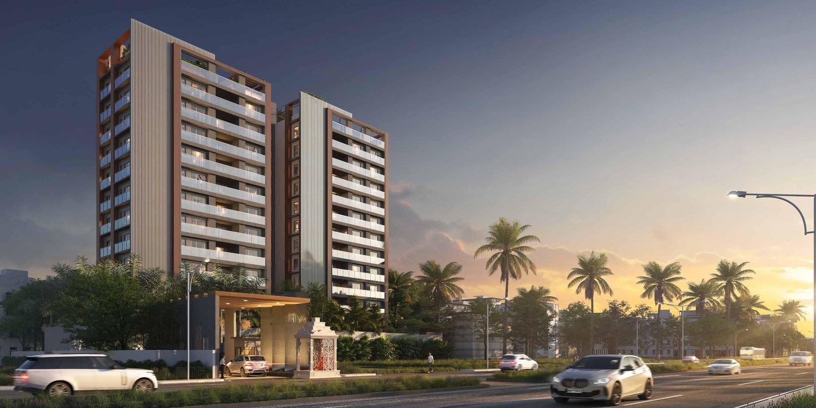 Signum Niva boutique residential tower exterior at dusk on Diamond Harbour Road, Alipore Kolkata